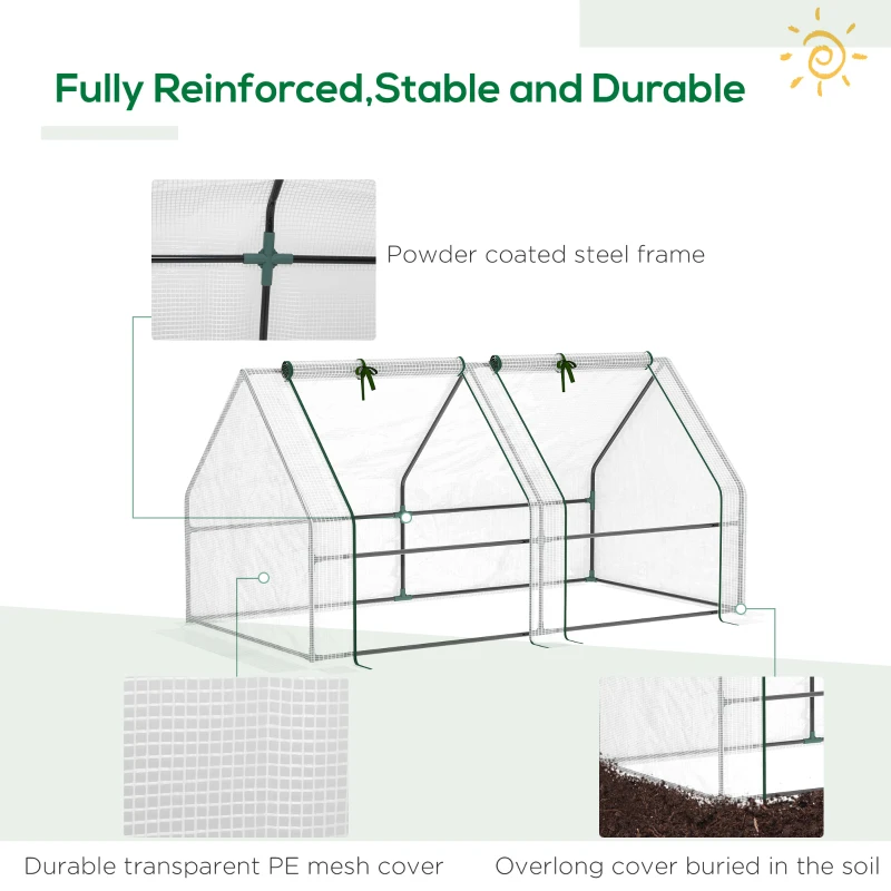 Outsunny 6' x 3' x 3' Portable Tunnel Greenhouse Outdoor Garden Mini with Large Zipper Doors & Water/UV PE Cover White