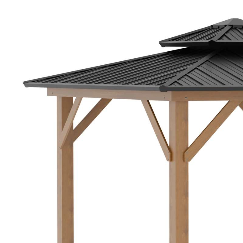 Outsunny 11' x 11' Wood Frame Hardtop Gazebo Galvanized Steel Canopy Outdoor Shelter with Double Vented Roof for Garden, Lawn, Poolside, Black