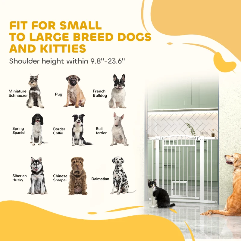PawHut 30"-41" Extra Wide Walk Through Dog Gate w/ Cat Door, 3-Inch & 5.5-Inch Extension Kits, 37" High