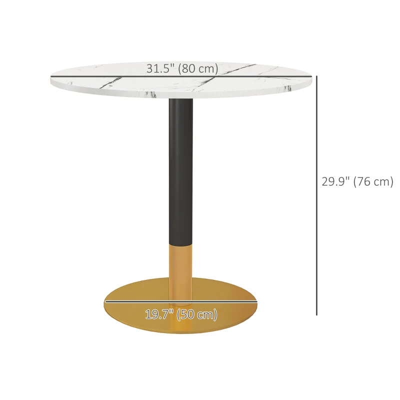 HOMCOM Round Dining Table, Modern Dining Room Table with Faux Marble Top, Steel Base, Space Saving Small Kitchen Table, White