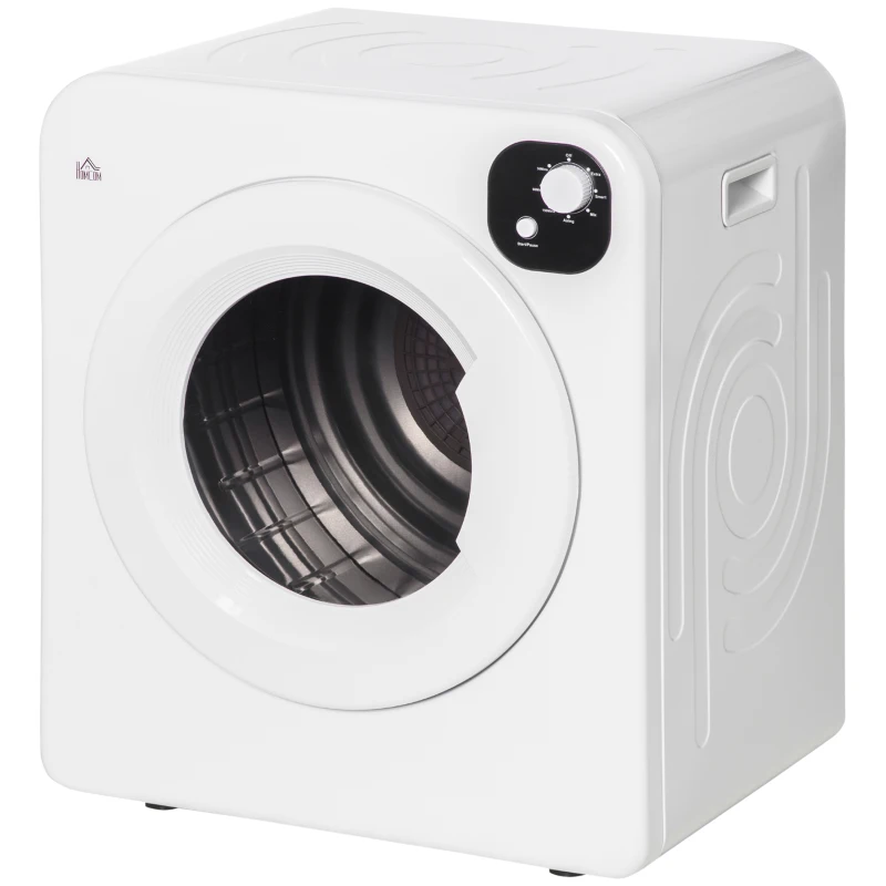 HOMCOM Compact Laundry Dryer 1300W Portable Clothes Dryer with 3.2 cu.ft Stainless Steel Drum, Front Load Electric Dryer, White