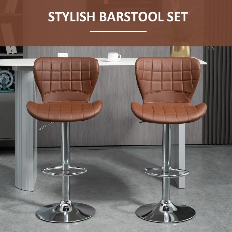 HOMCOM Set of 2 Counter Height Bar Stools Swivel Stool Height Adjustable Bar Chairs with Footrest for Kitchen Dining Home Pub, Brown