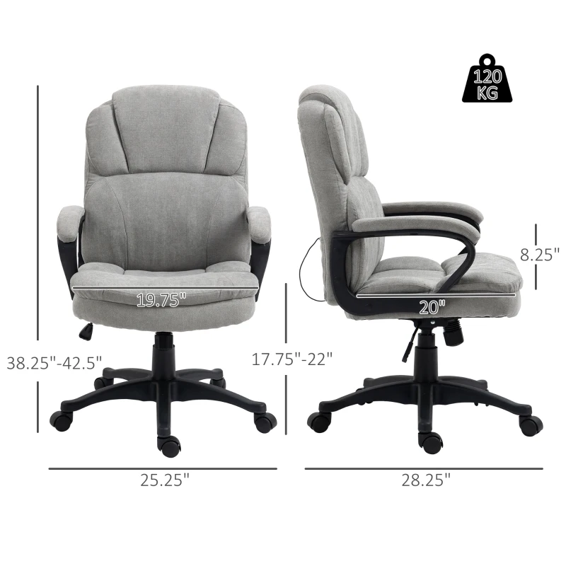 Vinsetto Massage Office Chair with 2 Vibration Motor Points, USB Power, Height Adjustable Executive Computer Chair, Comfy Desk Chair, Gray