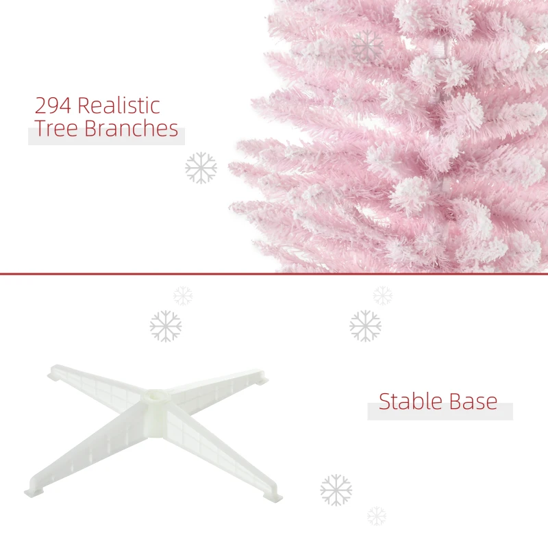HOMCOM 5ft Flocked Christmas Tree, Pencil Artificial Christmas Tree with Realistic Branches, Pink