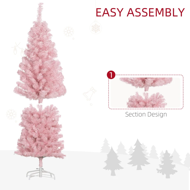 HOMCOM 5FT Pencil Christmas Tree, Artificial Christmas Tree with Automatic Open for Home Party, Pink