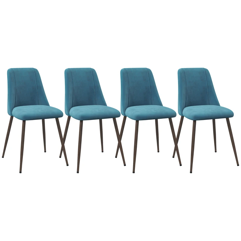 HOMCOM Upholstered Dining Chairs Set of 4, Velvet Accent Chair with Back and Wood-grain Steel Leg for Kitchen, Blue
