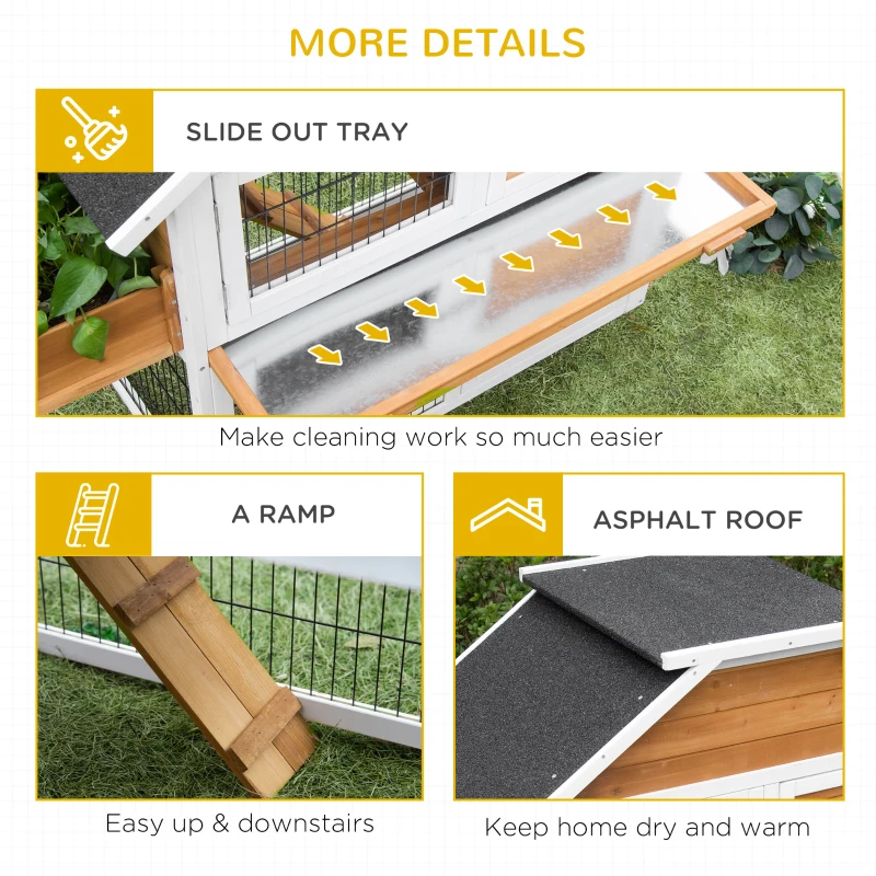 PawHut Rabbit Hutch Outdoor for 2 Rabbits, Wooden Rabbit Cage with Flower Bed, Removable Tray, Ramp