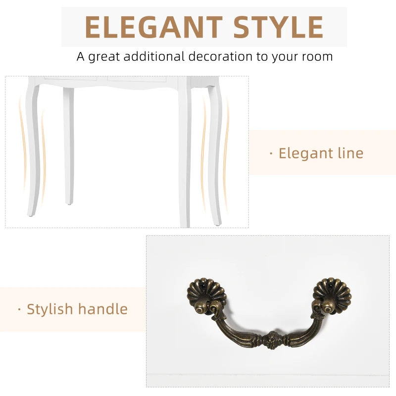 HOMCOM Entryway Console Table with 2 Convenient Storage Drawers, Tabletop for Display, and Vintage Design, White