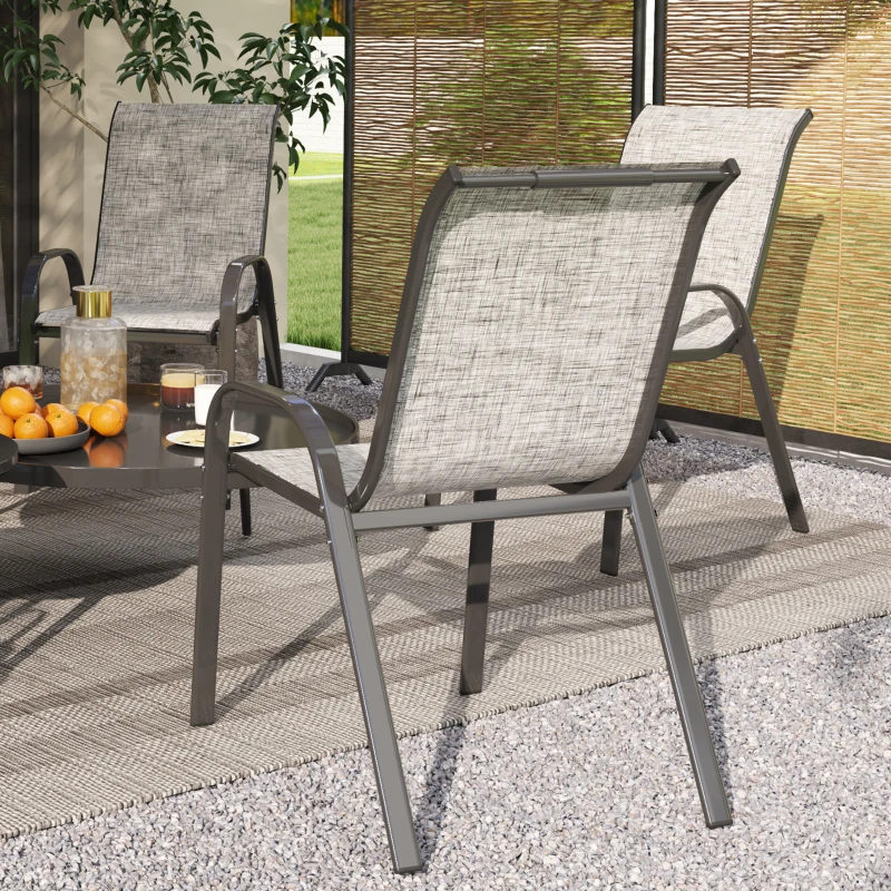 Outsunny Set of 4 Outdoor Dining Chairs, Stackable Patio Chairs with High Back, Breathable Mesh Seat for Garden Lawn, Mixed Gray