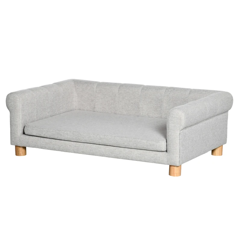 PawHut Modern Pet Sofa Cat or Medium Large Dog Bed W/ Removable Seat Cushion, Light Grey