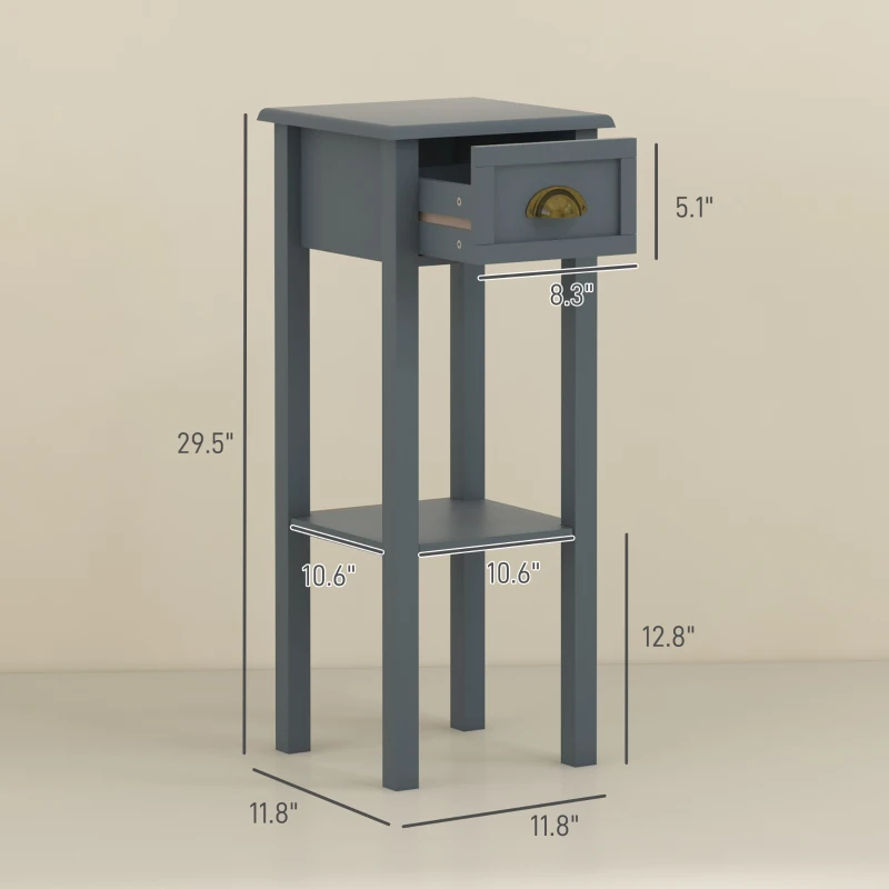 HOMCOM 2-Tier Side Tables Set of 2 with Drawer and Shelf, 2 Pieces End Tables for Living Room and Hallway, Gray