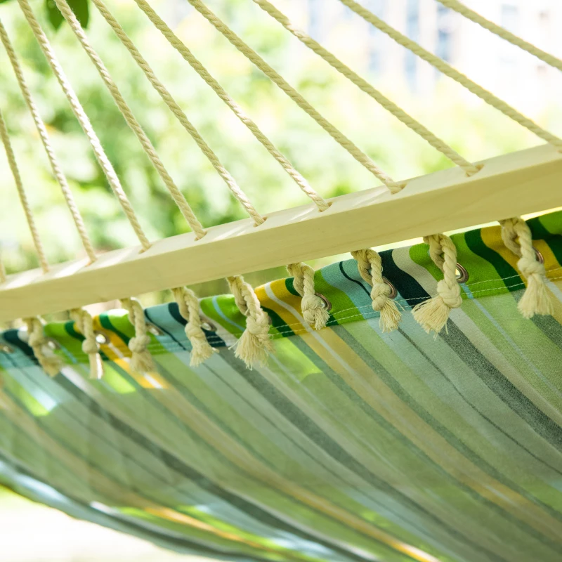 Outsunny 83" Patio Double Hammock, Wide Outdoor Hammock Bed Striped Fits 2 People Sunbed Camping hang Sleep w/ Pillow, White Stripe