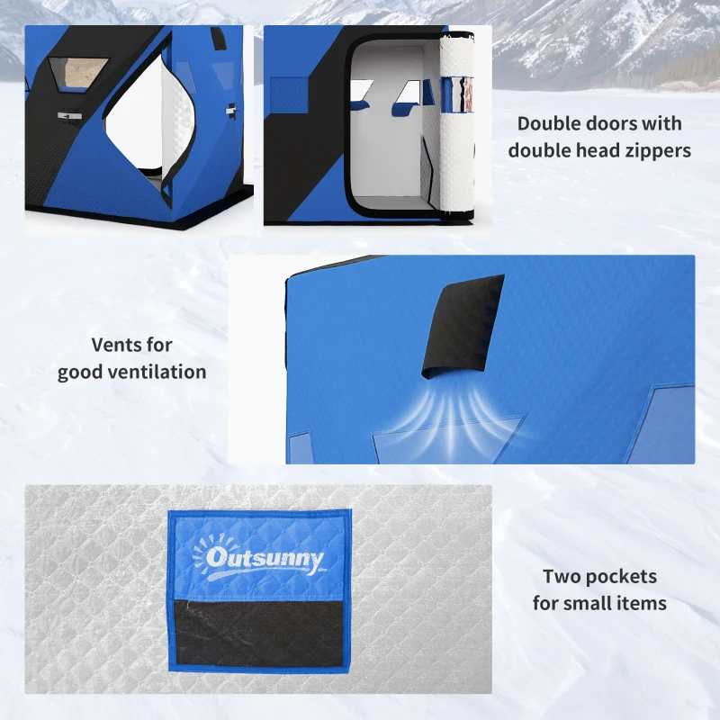 Outsunny 3-4 Person Insulated Ice Fishing Shelter, Pop up Ice Fishing Tent with Windows, Vents and Carry Bag, for Low-Temp -22℉