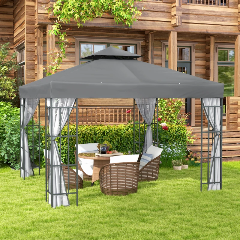 Outsunny 10'x10' Garden Gazebo Patio Canopy Portable Party Event Backyard w/ Mosquito Netting Grey