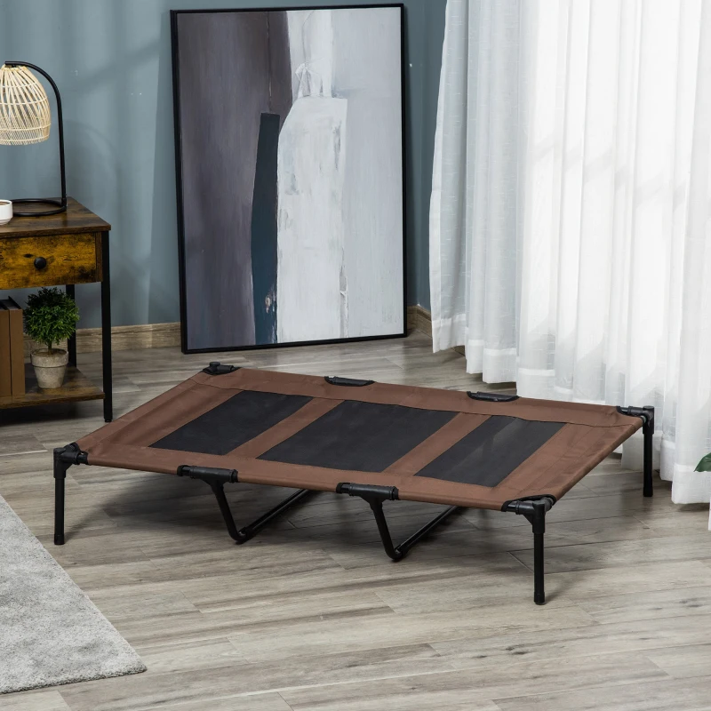 PawHut XL Elevated Dog Bed, Outdoor Raised Dog Bed, Portable Pet Cot w/Carry Bag Metal Frame Breathable Mesh Indoor and Outdoor Tan