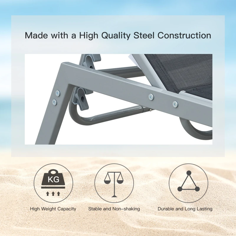 Outsunny Sun Lounger, Outdoor Chaise Lounge with 5-Position Backrest for garden, Black