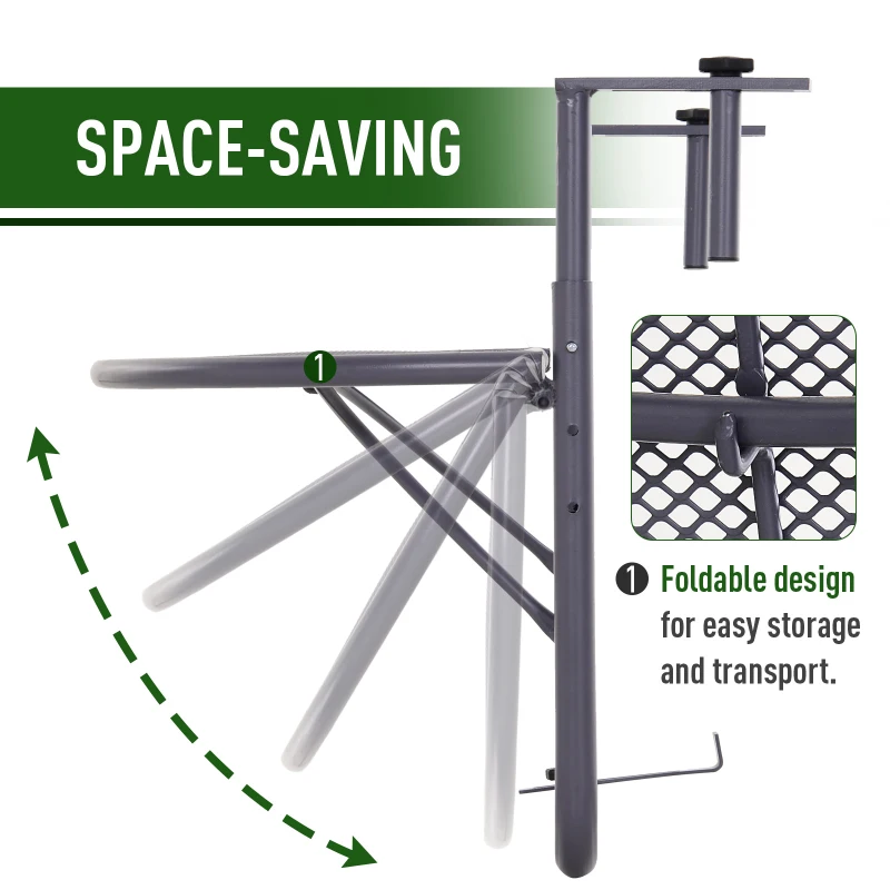 Outsunny Adjustable Balcony Hanging Railing Table, Metal Mounting Mini Wall Desk Storage Rack, Outdoor Flower Stand Serving Table Half Round, Grey