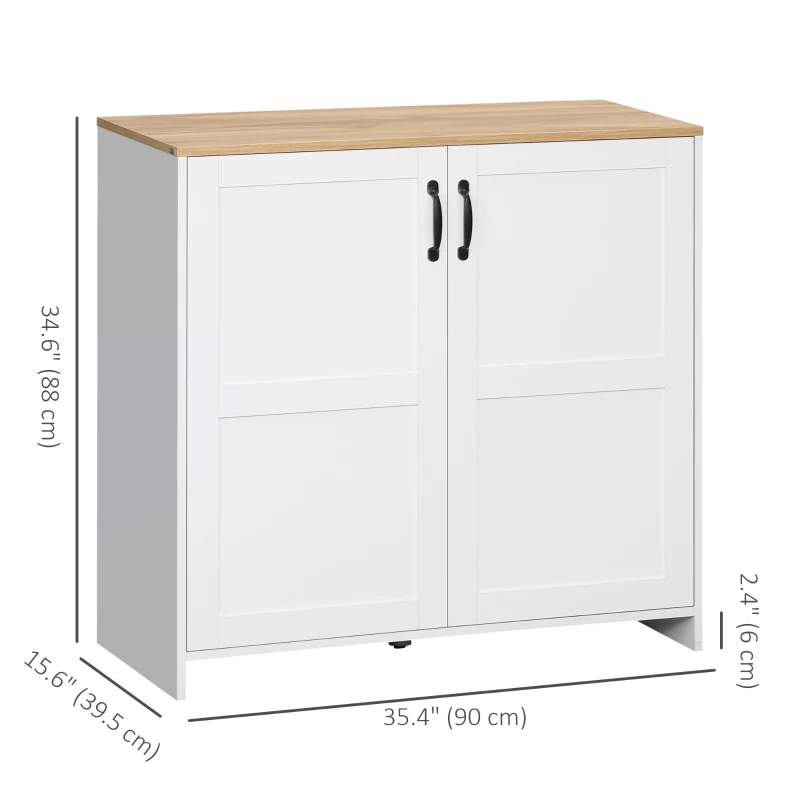 HOMCOM Kitchen Buffet Storage with 2 Doors and 2 Adjustable Shelves 90 x 39.5 x 88 cm White