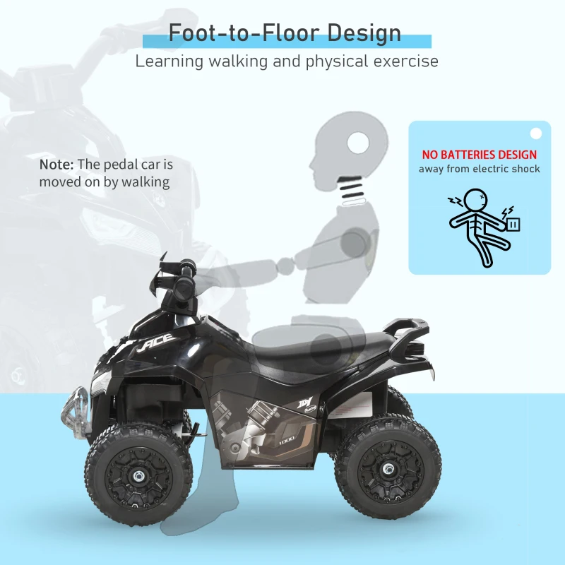 Aosom No Power 4 Wheels Ride on Toy for Kids, Foot To Floor Slider Toddler Ride-on Car with Music, Lightening, for 18-36 Months Black