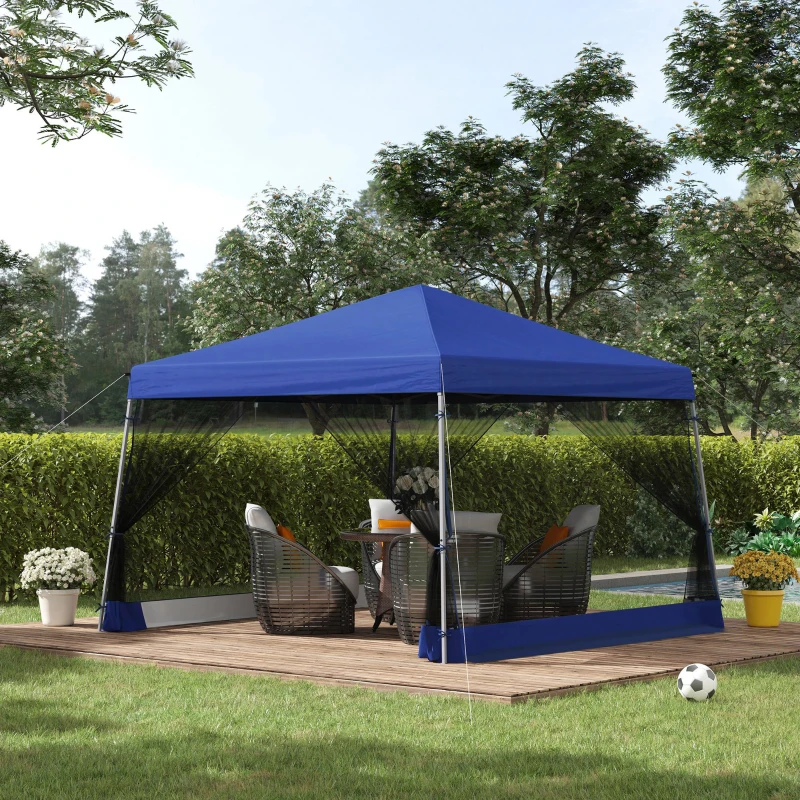 Outsunny Slant Leg Pop Up Canopy Tent with Netting and Carry Bag, Instant Sun Shelter, Tents for Parties, Height Adjustable, for Outdoor, Garden, Patio, (11.5'x11.5' Base / 10'x10' Top), Blue