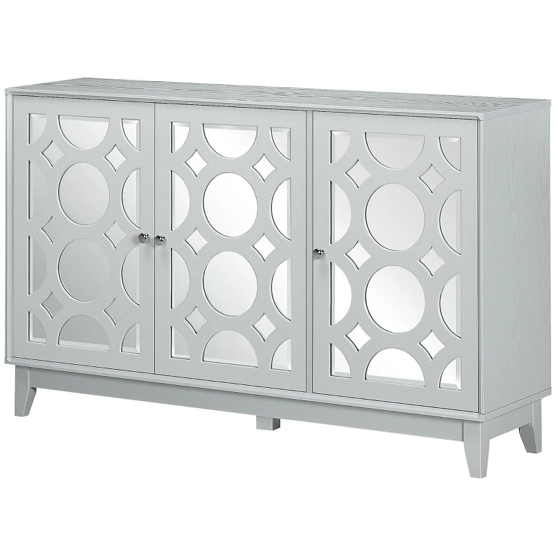HOMCOM Sideboard Kitchen Buffet Table with 3 Mirrored Doors, 2 Cabinets  and Adjustable Shelf, Gray