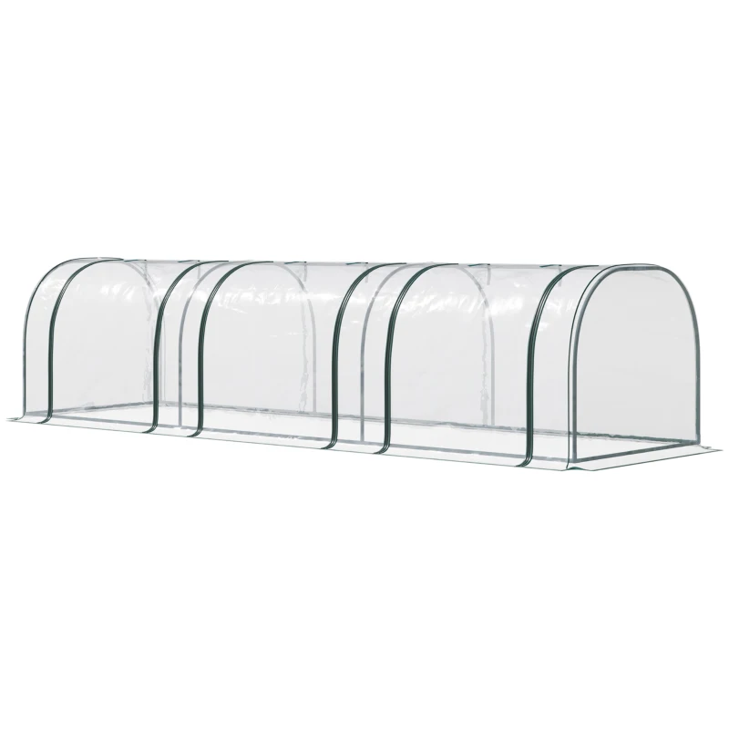 Outsunny 138"x39"x32" Transparent PVC Mini Tunnel Greenhouse Garden Green Grow Shed Portable Plant Flower Warm House Steel Frame Zipped Doors