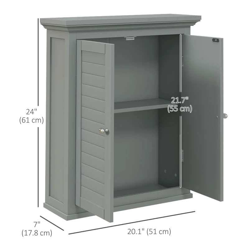 kleankin Over Toilet Storage Cabinet, Bathroom Wall Cabinet with Adjustable Shelf for Living Room and Entryway, Grey