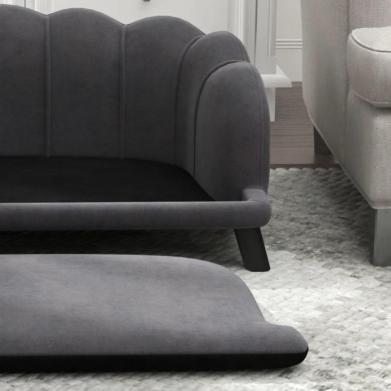PawHut Dog Sofa with Removable Cushion Wood Legs for Medium and Large Dogs, Dark Grey