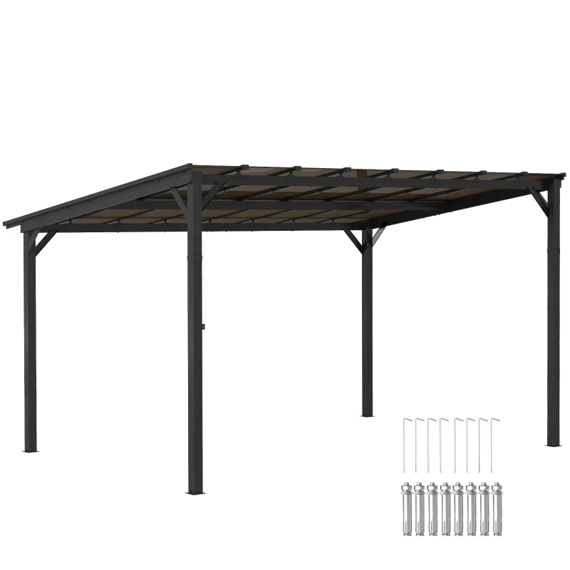 Outsunny 10' x 14' Hardtop Gazebo Wall-Mounted / Free Standing Outdoor Pergola with UPF 50+ & Waterproof Polycarbonate Roof