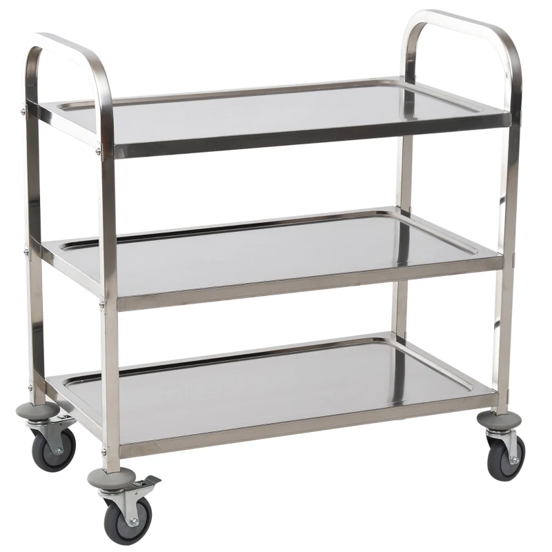 HOMCOM 33" 3-Tier Kitchen Trolley Medical Treatment Laboratory Equipment Carts, Stainless Steel Rolling Kitchen Island, Wheeled Storage Utility Serving Cart, 330LBS Heavy Gauge