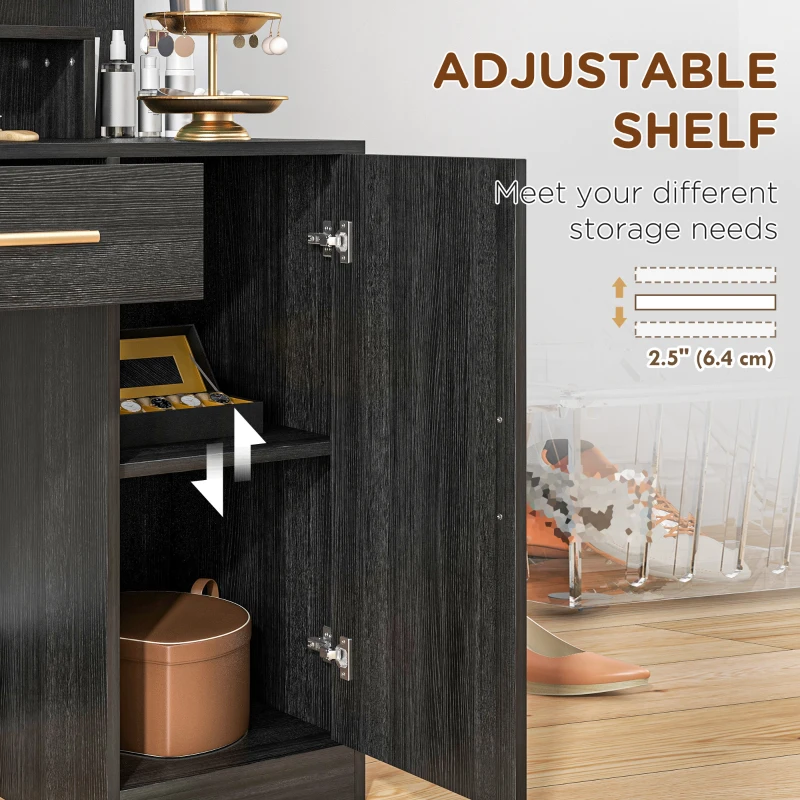 HOMCOM Illuminated Dressing Table Set, LED Vanity Table Set with Stool, LED Mirror, Drawer and Cabinet Shelves for Bedroom