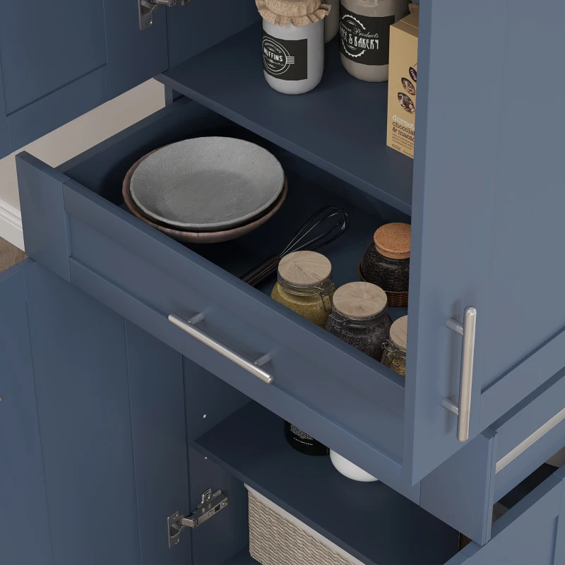 HOMCOM Modern Kitchen Pantry Freestanding Cabinet Cupboard with Doors and Drawer, Adjustable Shelving, Navy Blue