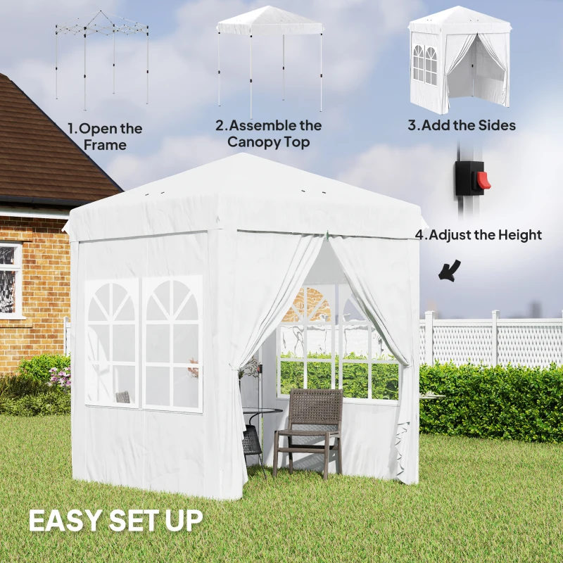 Outsunny 6.7' x 6.7' Pop-Up Canopy Tent with Sidewalls, Height-Adjustable, Carry Bag Included, for Outdoor, Garden, Patio, White