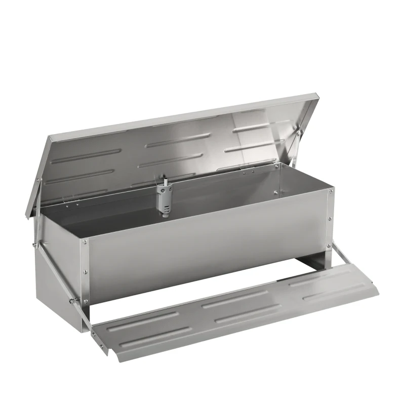 PawHut Automatic Chicken Feeder, 22.5 lbs Capacity Poultry Feeder with Self Opening Treadle, Weather Resistant Lid, for 6 Chickens, Silver