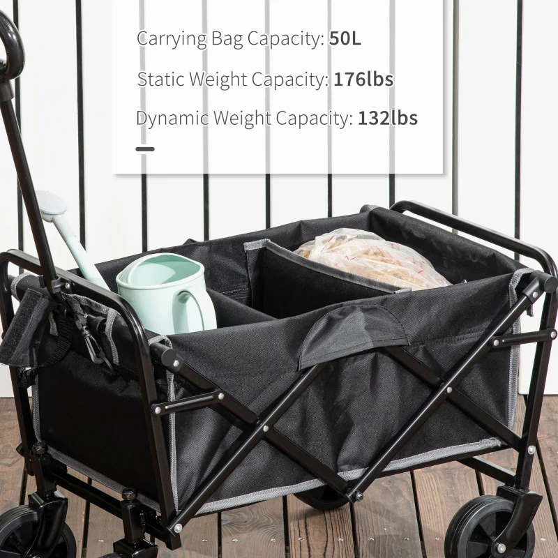 Outsunny Collapsible Wagon with Adjustable Handle, Heavy Duty Folding Garden Carts with All-Terrain Wheels, for Beach, Sports, Shopping, Camping, Groceries