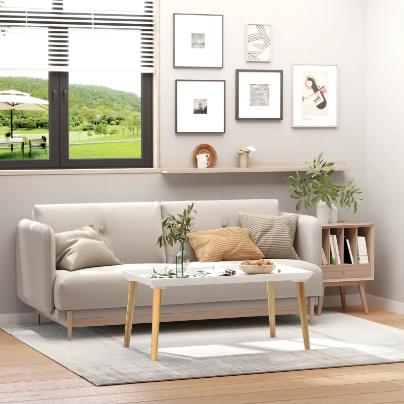 HOMCOM Coffee Table with Tray Top, Nordic Center Table with Pine Wood Legs, Rectangle Coffee Tables for Living Room, White