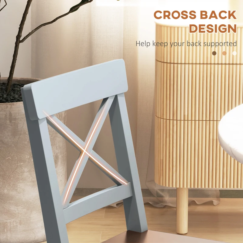 HOMCOM Farmhouse Wooden Dining Chairs Set of 2 with Cross Back, Grey