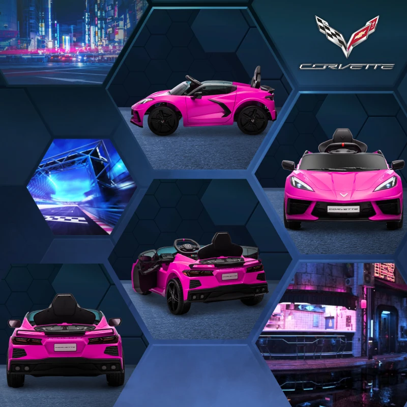Qaba 12V Kids Electric Car Corvette Licensed w/ Remote Control, Suspension System, Music, Headlight, Slow Start, Pink