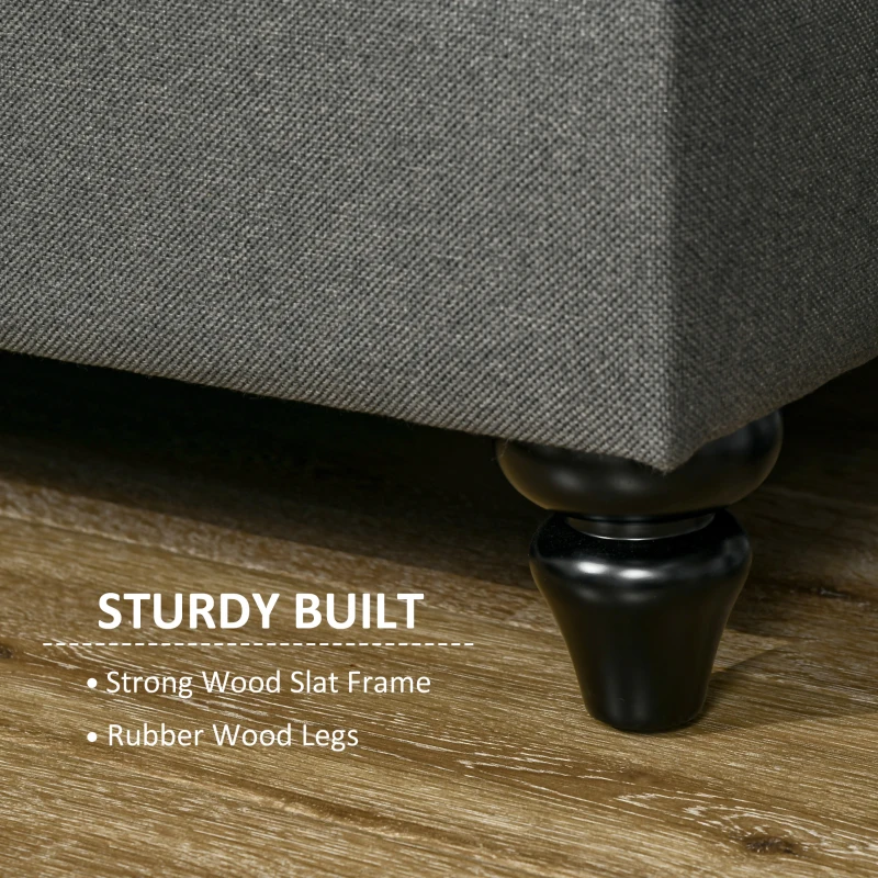 HOMCOM Modern 3-Seater Sofa for Bedroom, 71" Linen Fabric Couch with Slatted Frame and Rubber Wood Legs - Dark Gray