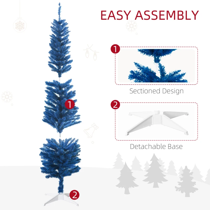 HOMCOM 6ft Pencil Christmas Trees, Skinny Artificial Christmas Tree for Xmas Holiday Decor, Deep Blue