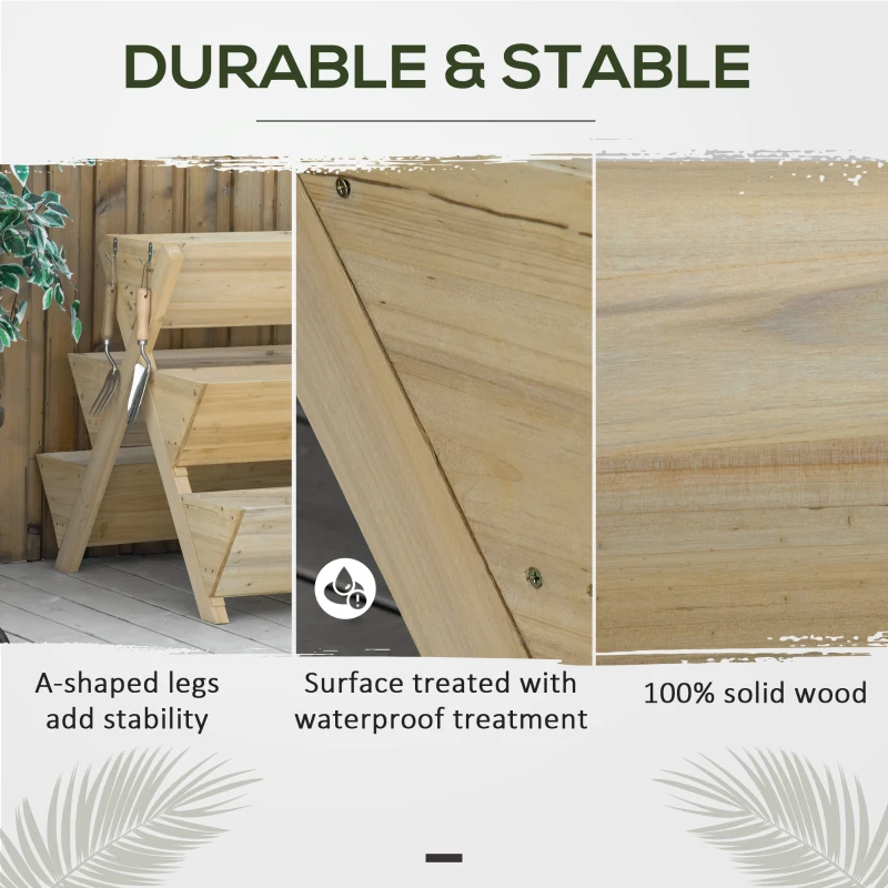 Outsunny 3-Tiers Vertical Raised Garden Bed, Wooden Planter Stand with 5 Elevated Planter Boxes and 4 Hooks, for Herbs, Flowers, or Vegetables in Patio Balcony Indoor Outdoor