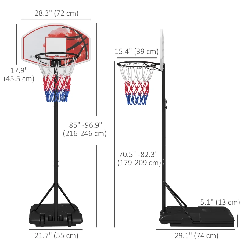 Soozier Outdoor Basketball Hoop, 6-7FT Adjustable Basketball Goal with 28.3" Backboard, Wheels and Fillable Base