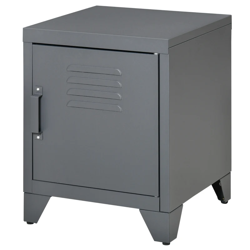 HOMCOM Industrial End Table, Living Room Side Table with Locker-Style Door and Adjustable Shelf, Grey