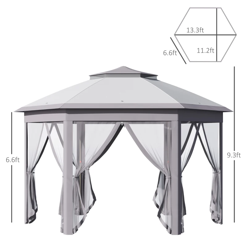 Outsunny 11' x 13' Pop Up Gazebo Canopy Tent with Zippered Mesh Sidewalls and Carrying Bag, Event Tent Shelter for Patio Garden Backyard, Gray