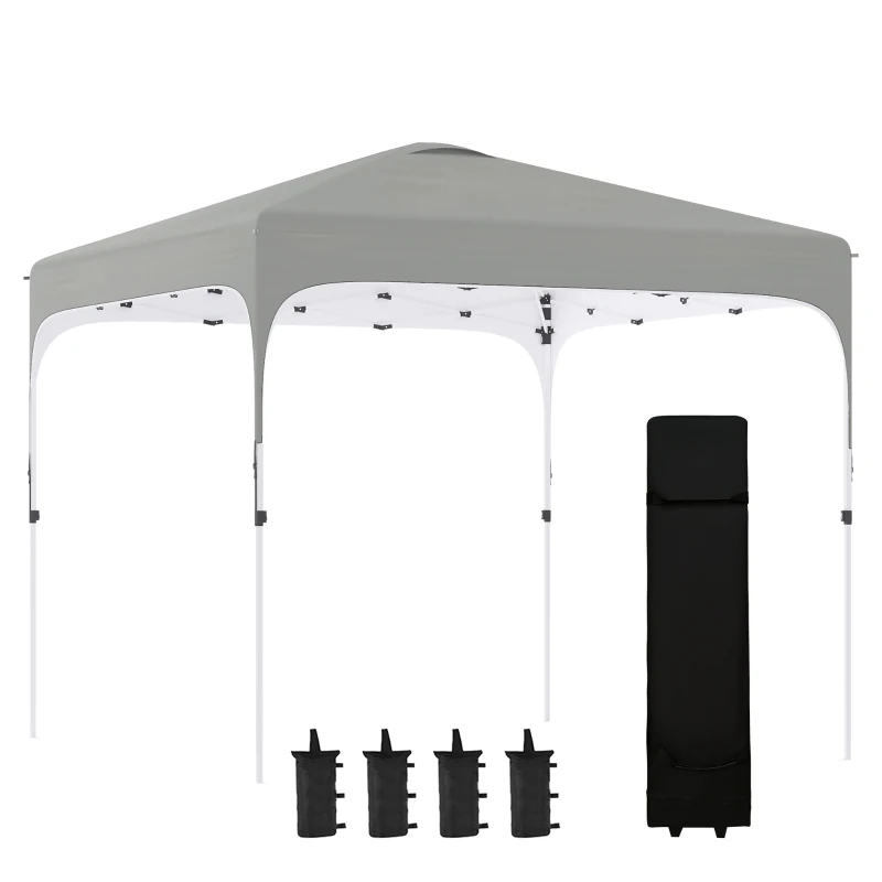 Outsunny 10' x 10' Pop Up Canopy Tent with Sand Bags, UPF 50+ Instant Sun Shelter, Tents for Parties, Height Adjustable, with Wheeled Carry Bag, for Outdoor, Garden, Patio, Grey