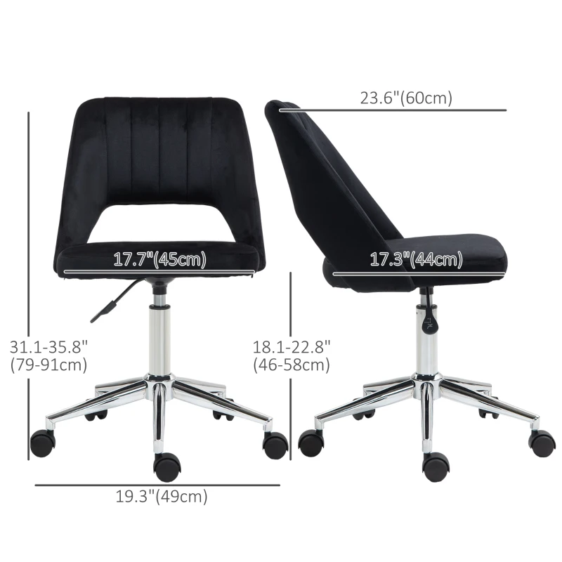 Vinsetto Mid Back Office Chair Velvet Fabric Swivel Scallop Shape Computer Desk Chair, Black