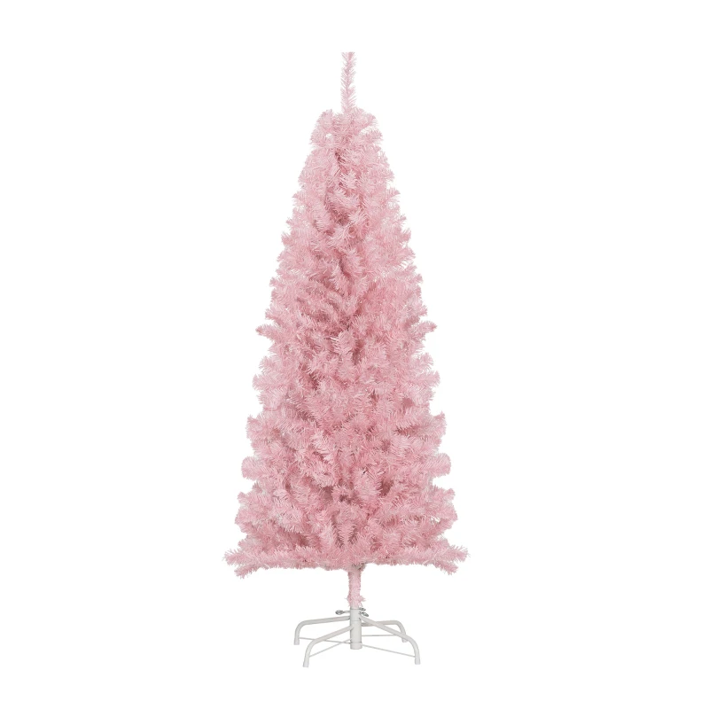 HOMCOM 5FT Pencil Christmas Tree, Artificial Christmas Tree with Automatic Open for Home Party, Pink