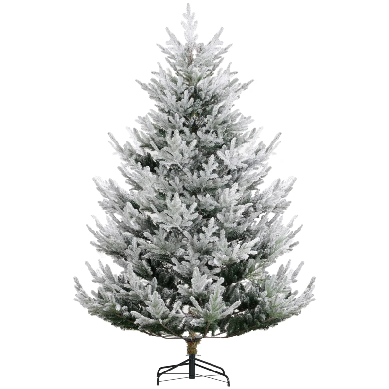HOMCOM 7.5 FT Artificial Christmas Tree, Flocked Hinged Xmas Tree with 1218 Tips, Steel Base, Auto Open, Green