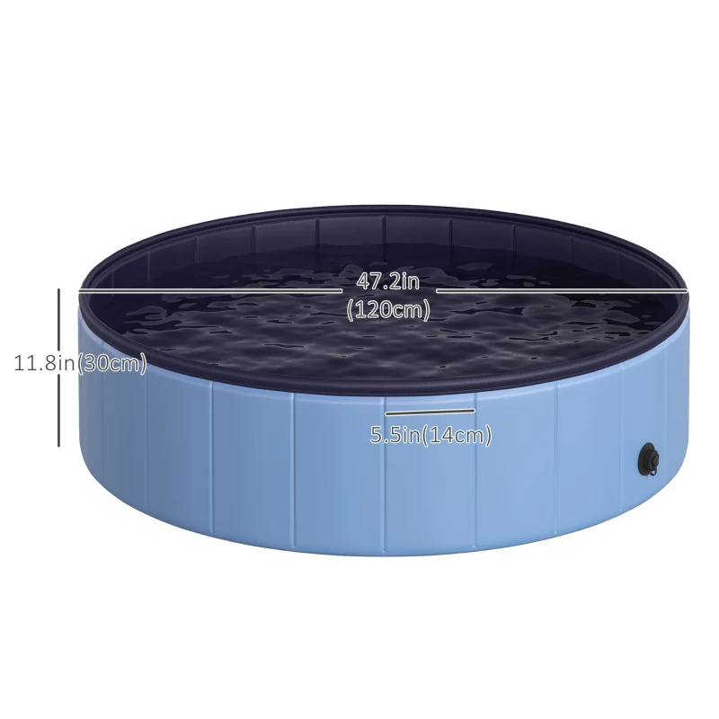 PawHut Folding Dog Pool Portable Pet Kiddie Swimming Pool, Outdoor/Indoor Puppy Bath Tub with Nonslip Bottom for Dogs & Cats,  (Φ47", Blue)