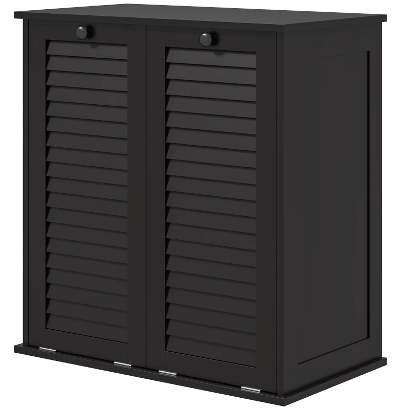 HOMCOM Tilt Out Laundry Cabinet, Laundry Basket Cabinet with 2 Baskets and 2 Louvered Doors, Black